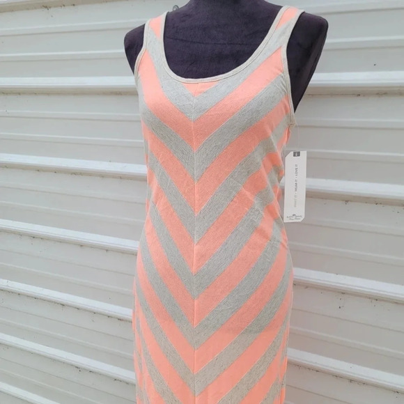 NWT Almost Famous Neon Orange Gray Stiped Chevron Tank Maxi Dress Linen sz M - Picture 3 of 12